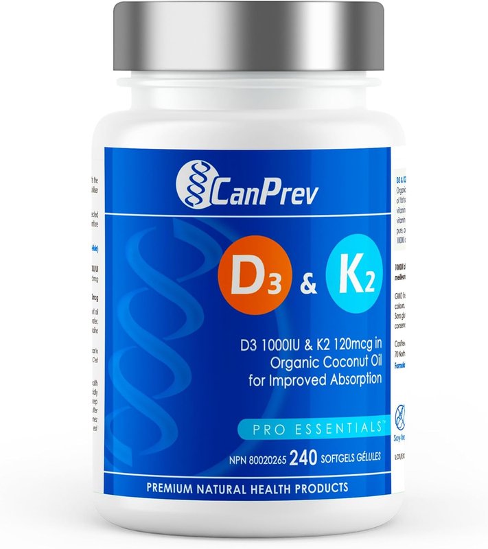 CanPrev - D3 & K2 Vitamin Supplement 240 Softgels 240-Day Supply, K2 MK7 Cholecalciferol Vitamin D3 Supplement, Organic Coconut Oil for Improved Absorption - Helps Build & Maintain Teeth & Bone Health 240 count (Pack of 1)