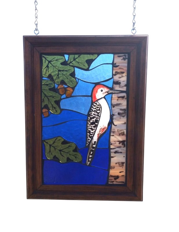 Woodpecker Stained Glass Mosaic Panel