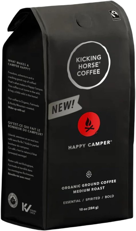 Kicking Horse Coffee - Happy Camper Blend, Ground 100% Arabica Coffee | Medium Roast | All Organic & Fairtrade | 284g Happy Camper 284 g (Pack of 1)