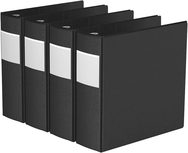 Heavy Duty Roundback 3" Round Ring Binder, 4 Pack (Black)