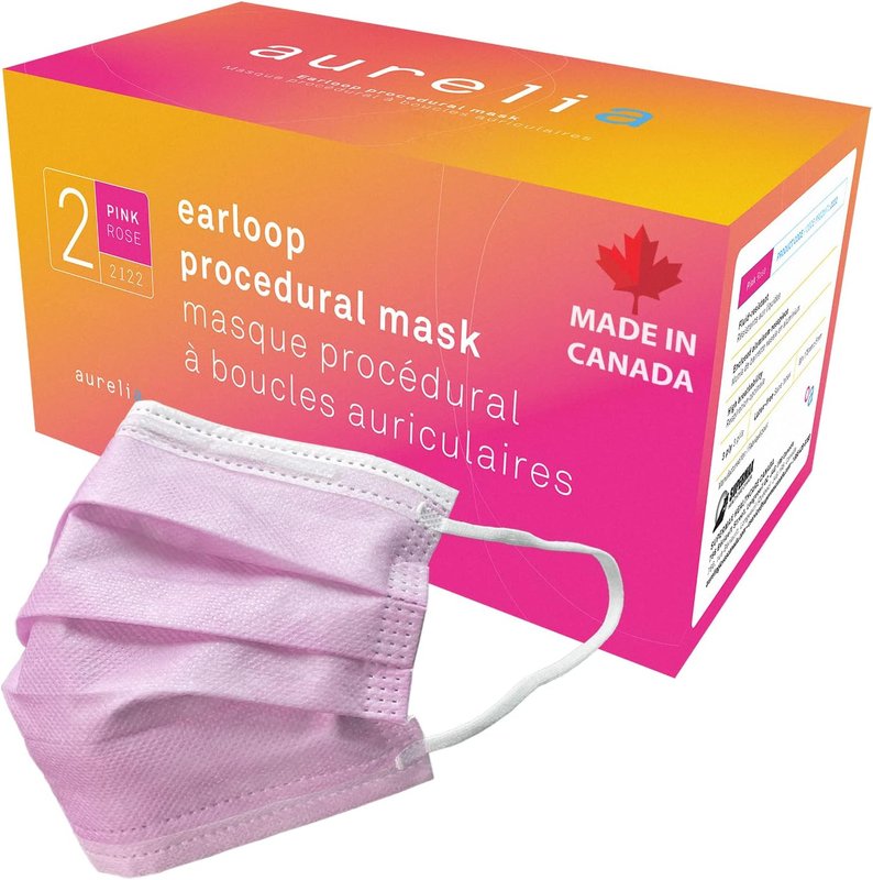 Aurelia - Level 2 Pink Disposable Face Masks, Breathable 50 Units, 3 Ply Layer, Made in Canada (50 Count)