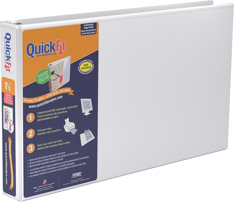 QuickFit Heavy Duty 11 x 17 Inch Spreadsheet View Binder, D Ring, White, Single, 1.5 Inch