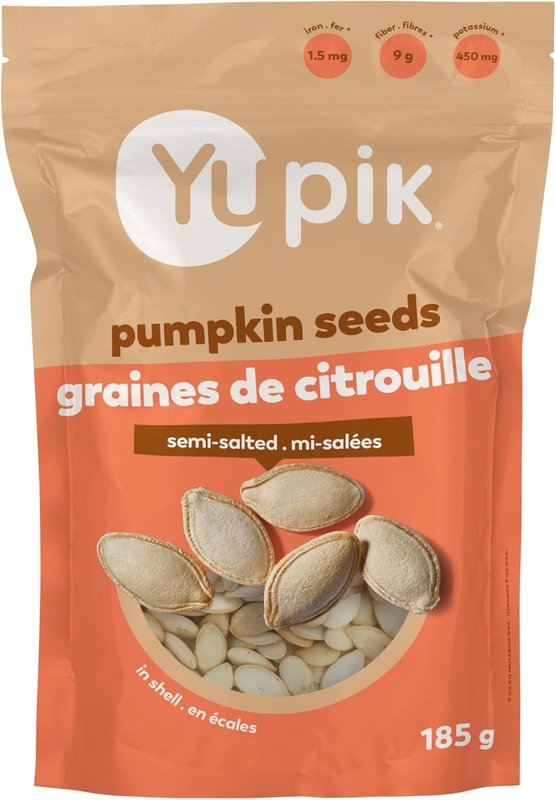 Yupik Semi-Salted Pumpkin Seeds in Shell, 185 g, Kosher, Gluten-Free Seeds, With Sea Salt, Healthy Snacks, Rich in Fiber
