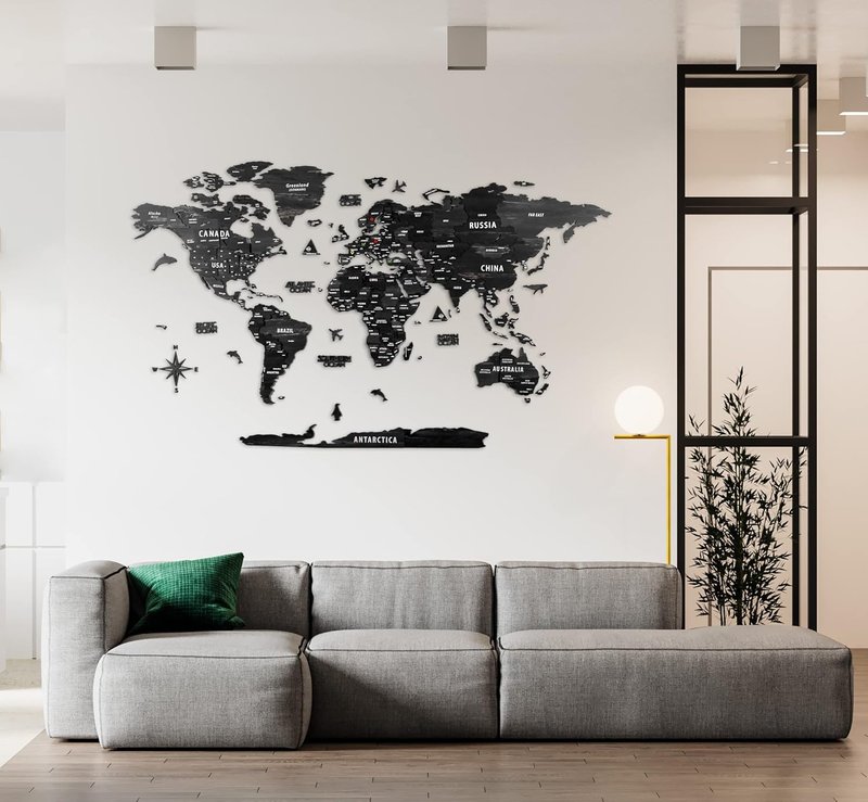 3D Wooden World Wall Art, Multilayered Travel Wall Art with States and Capitals, Wall Decor for Home and Office (Arcturus, M) Arcturus 100L x 54W cm