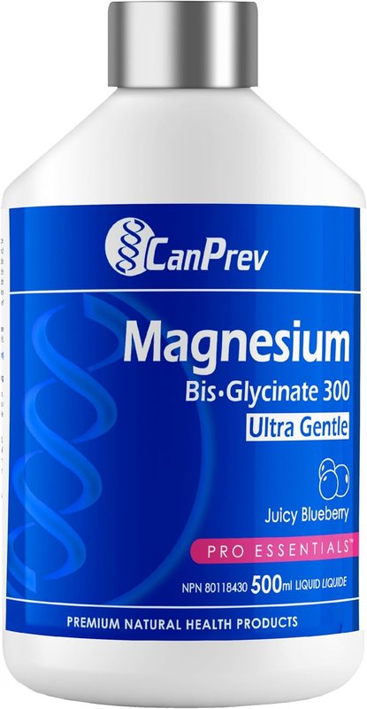CanPrev Magnesium Bis-Glycinate 300 Ultra Gentle, 500ml Liquid 33-Servings Juicy Blueberry Flavor - Enhanced Absorption for Sleep Support, Pure and Gentle Magnesium Supplement - Vegan and Non-GMO