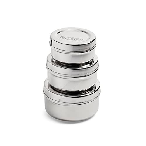 DALCINI - Stainless Steel Round Snack Trio With Lids - On-The-Go Food Containers - Safe Snacking for All Ages (Set of 3)