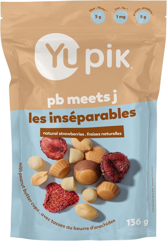 Yupik PB Meets J Mix, 136 g, Crunchy & Soft Snack, Peanut Butter & Jelly, Blend of Peanuts, Dried Strawberries, Peanut Butter Chocolate Cups & Shortbread Cookies, Sweet Trail Mix, Party Snacks