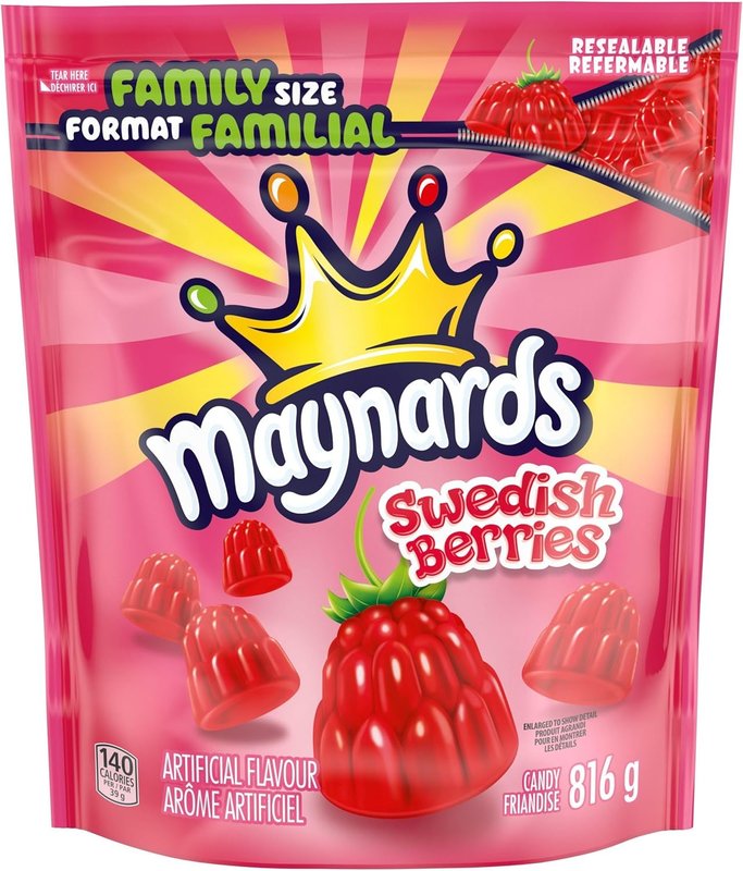 Maynards Swedish Berries Candy, Gummy Candy, Family Size, Bulk Candy, 816 g