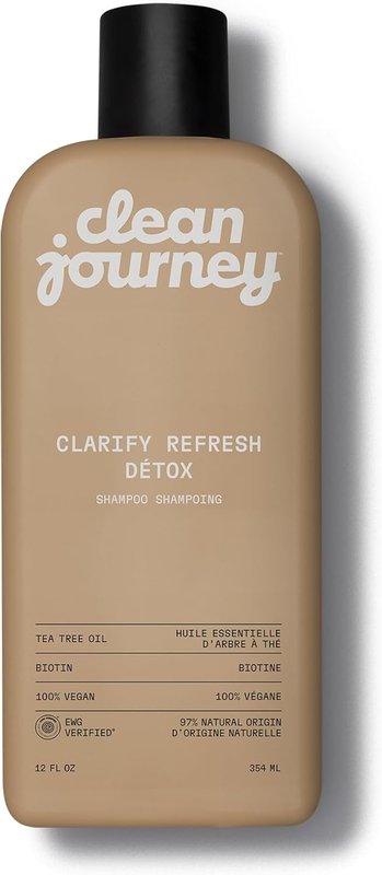 cleanjourney Clarify Refresh Detox Hair Shampoo, Made in Canada, EWG Verified, Infused with Tea Tree Oil and Biotin, For Oily Hair + Buildup, Clean Ingredients, Vegan, Fresh Scent, 354 mL Clarifying
