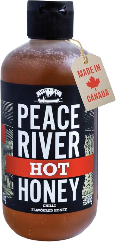 Peace River Hot Honey | Medium Heat | Made in Canada | Kosher Certified | Chili Infused Spicy Honey | Sustainably Sourced | Drizzle Over Pizza, Wings & More | Easy Squeeze Bottle 375g Chili 375 g (Pack of 1)