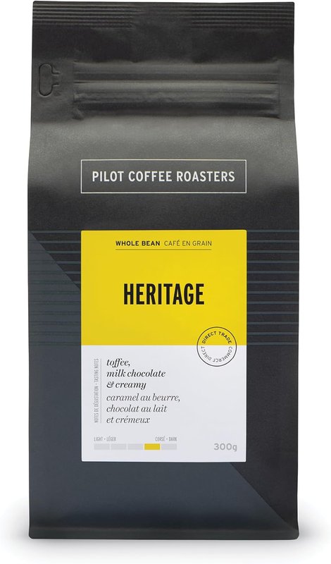 Made in CANADA Pilot Coffee Roasters Heritage Signature Espresso Blend, Espresso Beans, Whole Bean Coffee, 300 g