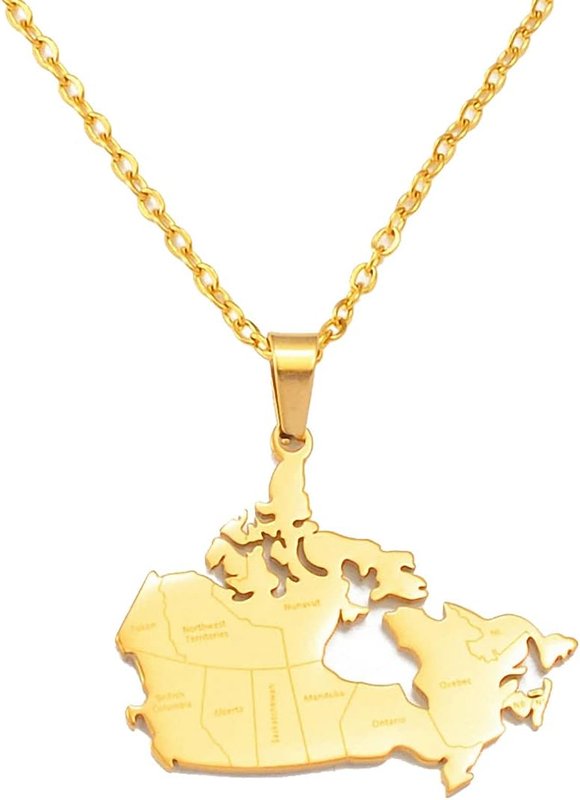 Canada Map Pendant Necklaces for Women Men Jewelry Country Maps of Canadian Chains 60cm or 23.6 Inches Gold Color